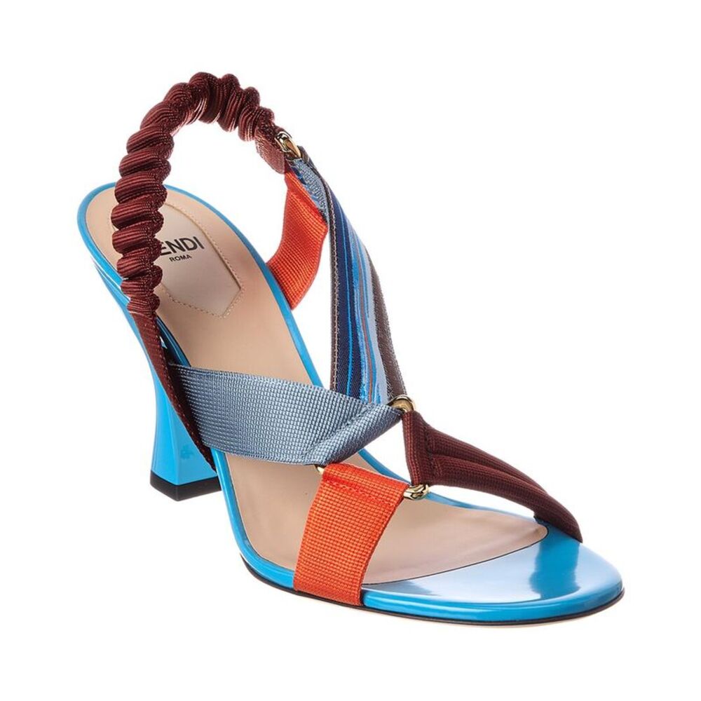 Fendi Iconic Colibri Patent Sandal, Blue